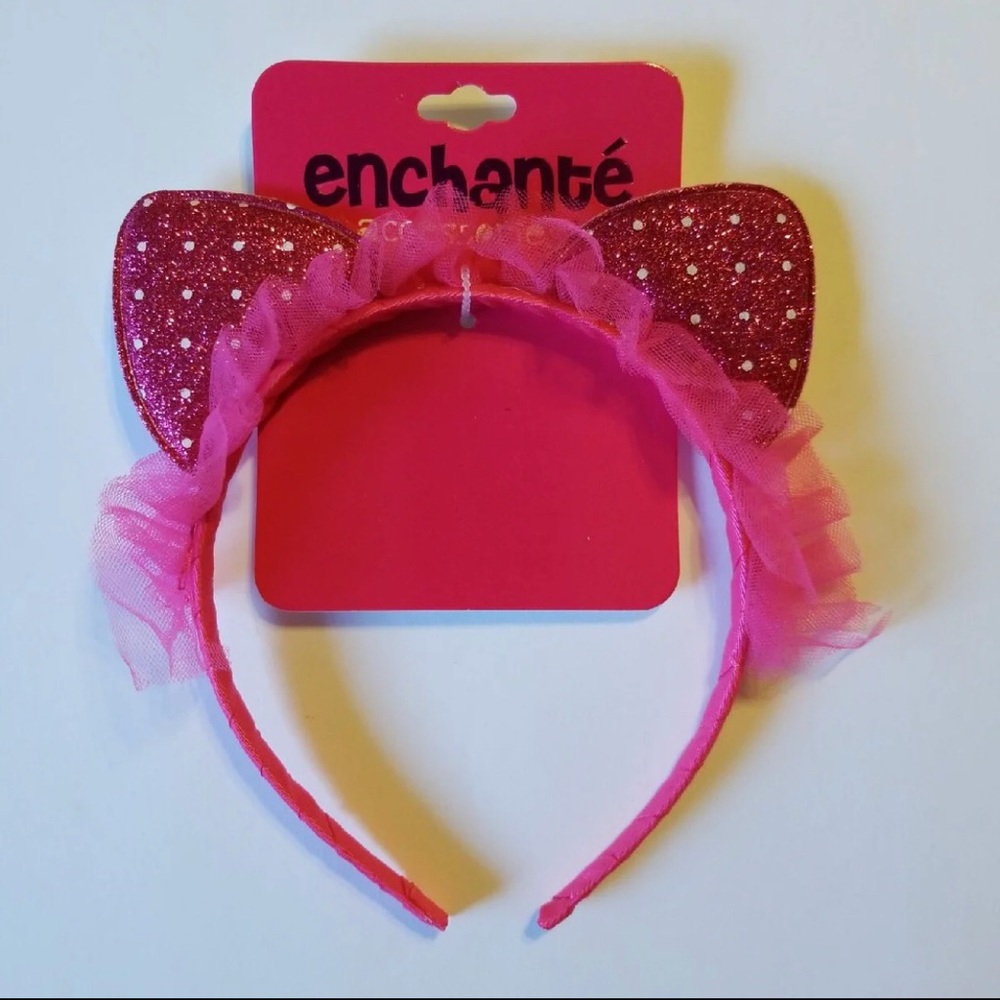 HOT PINK POLKADOT GLITTER CAT EARS HEADBAND